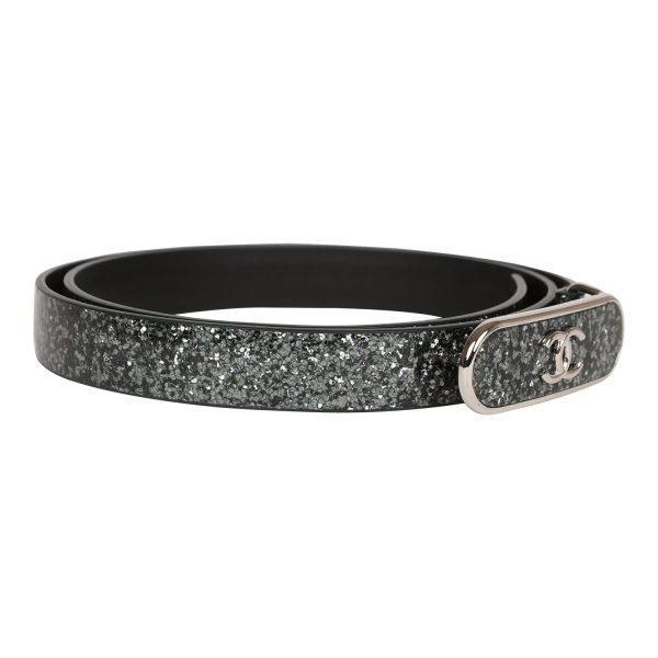 Chanel Black Metallic Patent Leather Belt 70 - Image 2