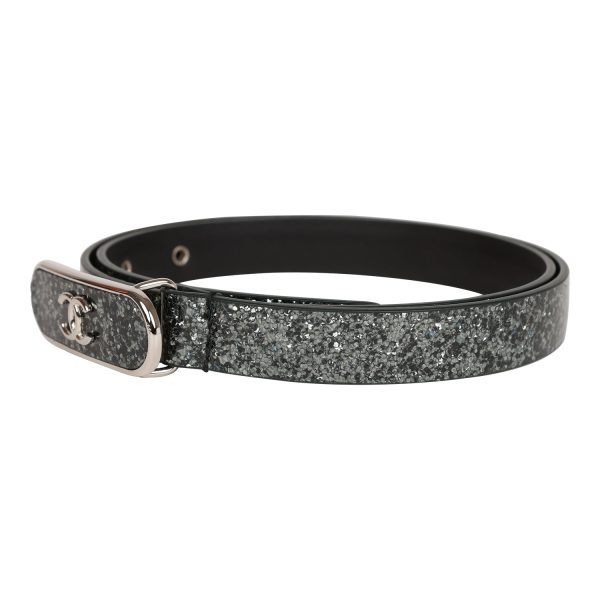 Chanel Black Metallic Patent Leather Belt 70 - Image 3