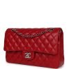 Chanel Medium Classic Double Flap Bag Red Lambskin Silver Hardware - Image 5