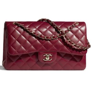 Chanel Classic Flap Handbag Lambskin Burgundy A58600