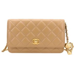 Chanel WOC Chain Small Gold Ball Handbag Beige AP1450