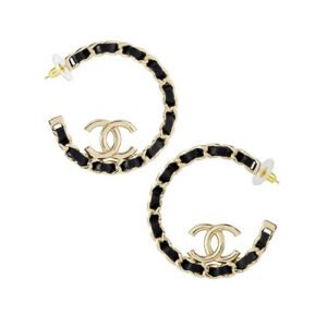 Chanel CC Hoop Earrings Gold Black