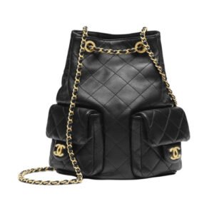 Chanel Gold Quilted Lambskin Backpack Black AS5310