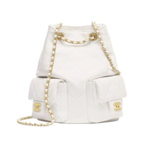 Chanel Gold Quilted Lambskin Backpack White AS5310