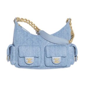 Chanel Large Hobo Bag Washed Denim Blue AS5339
