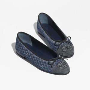 Chanel Ballet Flats Denim Navy Blue Dark Grey