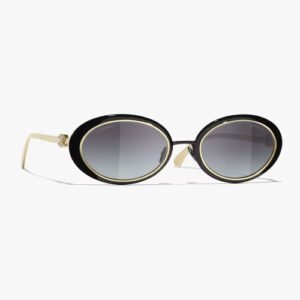 Chanel Oval Sunglasses Black Gold