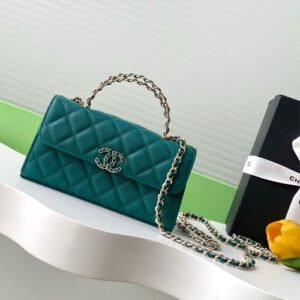 Chanel Handbag Clutch With Chain Dark Green