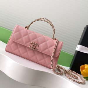 Chanel Handbag Clutch With Chain Pink