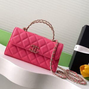 Chanel Handbag Clutch With Chain Rose Red