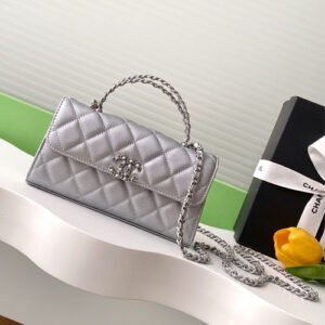 Chanel Handbag Clutch With Chain Silver