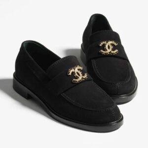 Chanel Mocassins Suede Kidskin Black